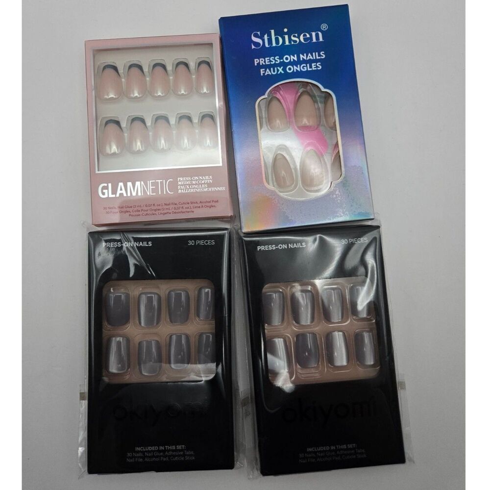 Lot of 4 Press-On Nail Sets - Glamnetic, Stbisen & 2x Okiyomi (Various Styles)